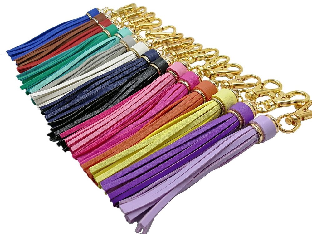 7222 5.9'' 15pcs PU Leather Tassel for Purse With Golden Metal Caps Lobster